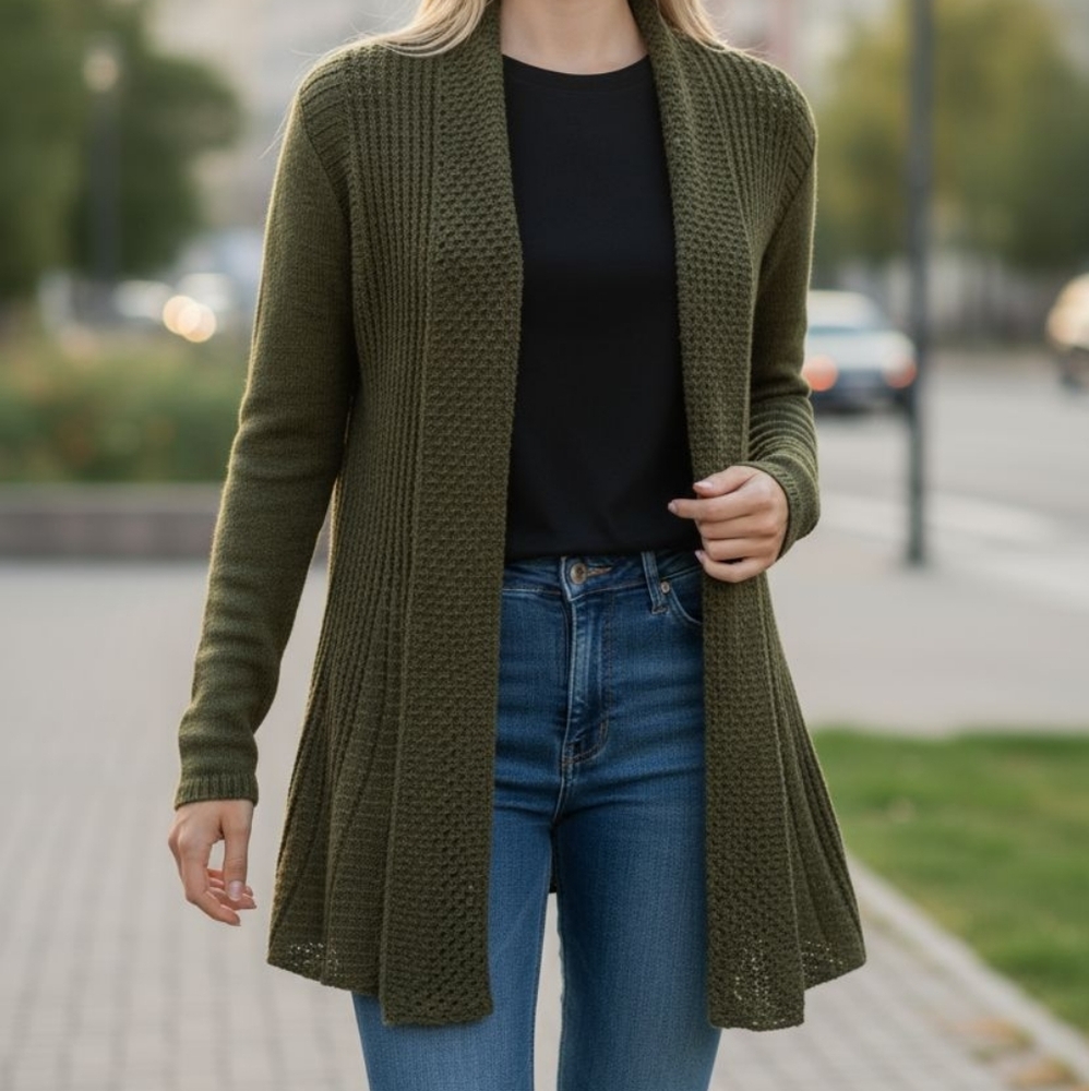 EUC Notations Size Small Green Open Front Long Sweater Cardigan!